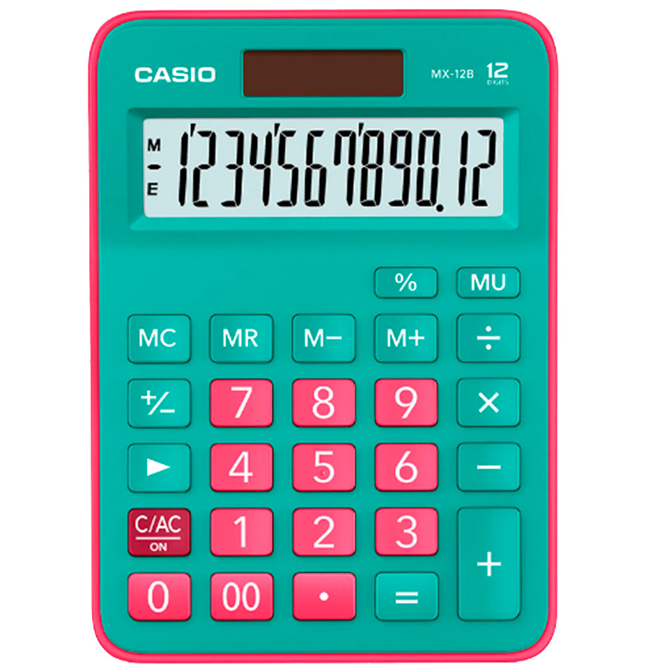 CALCULADORA CASIO MX-12B-GNRD VERDE/ROSADA