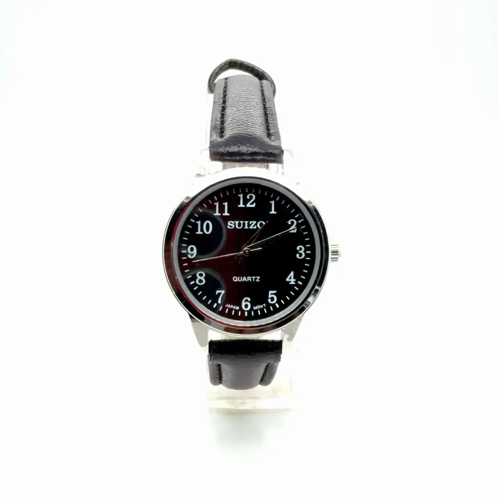 RELOJ SUIZO REDONDO 35 MM NEGRO CAJA PLATA