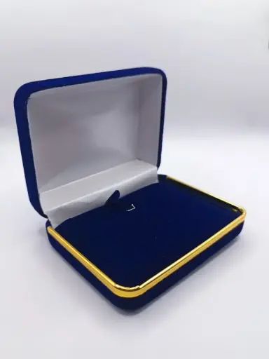 [ES-MA-PENDAZ] ESTUCHE MARINA PENDIENTE AZUL TERCIOPELO BORDE METAL DORADO 87X68X31MM